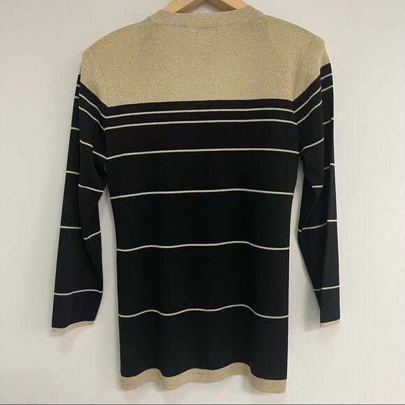 EXCLUSIVELY MISOOK Knit Cardigan Lurex Gold & Black Stripe Business Extra Small - Picture 2 of 8
